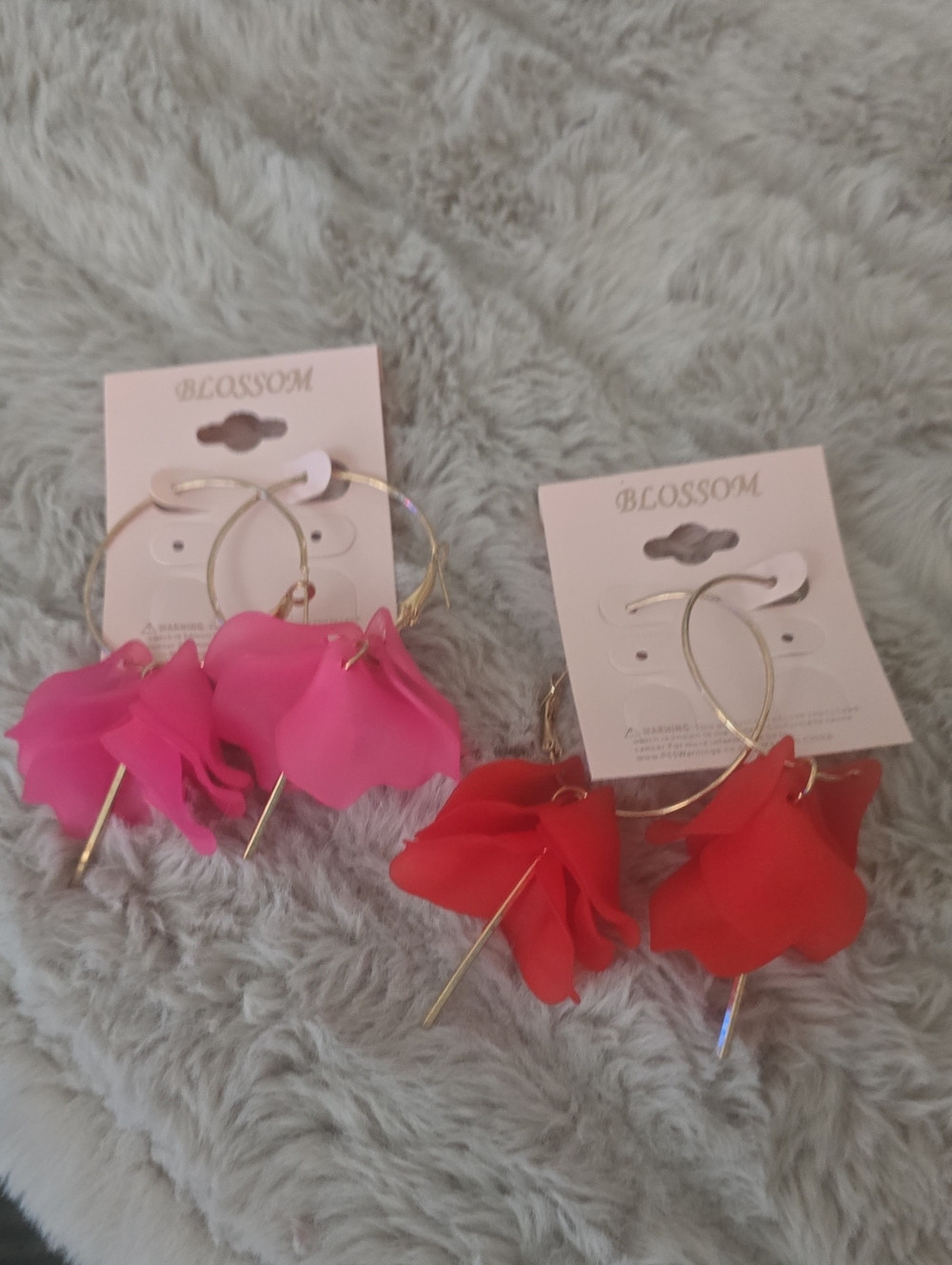 Blossom Gold Hoop Earrings with Pink or Red Floral Charms